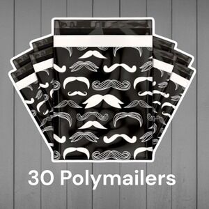 Unbranded Mustache Print 30 Count Poly‎ Mailers Black & White 10"x13"